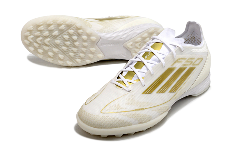 Chuteira Society Adidas F50.1 TF - Branca e Dourada