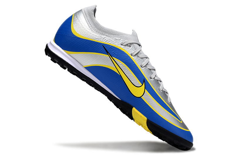Chuteira Society Nike Air Zoom Mercurial Vapor 16 Elite R9 TF - Cinza, Azul e Amarela