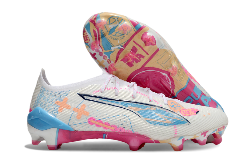 Puma Ultra 5 Ultimate FG - Branca, Azul e Rosa